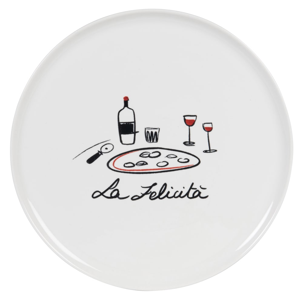 Assiette à pizza en céramique blanche motif noir et rouge Assiette à pizza en céramique blanche motif noir et rouge