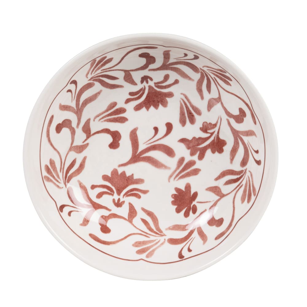 Assiette creuse en céramique blanche motif floral bordeaux