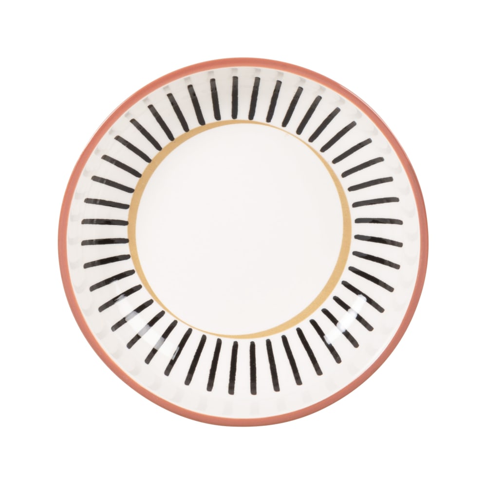 Assiette creuse en céramique blanche motifs ethniques noirs et marron