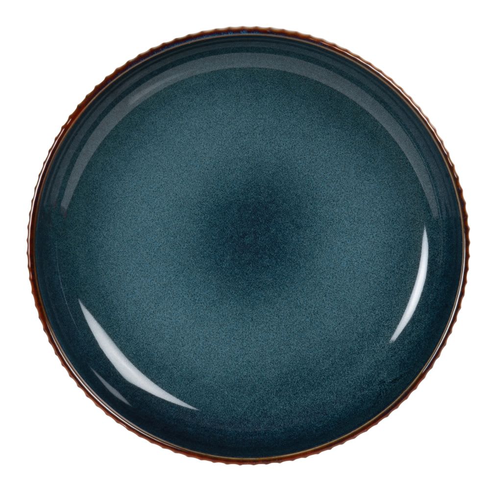 Assiette en céramique striée bleue et marron