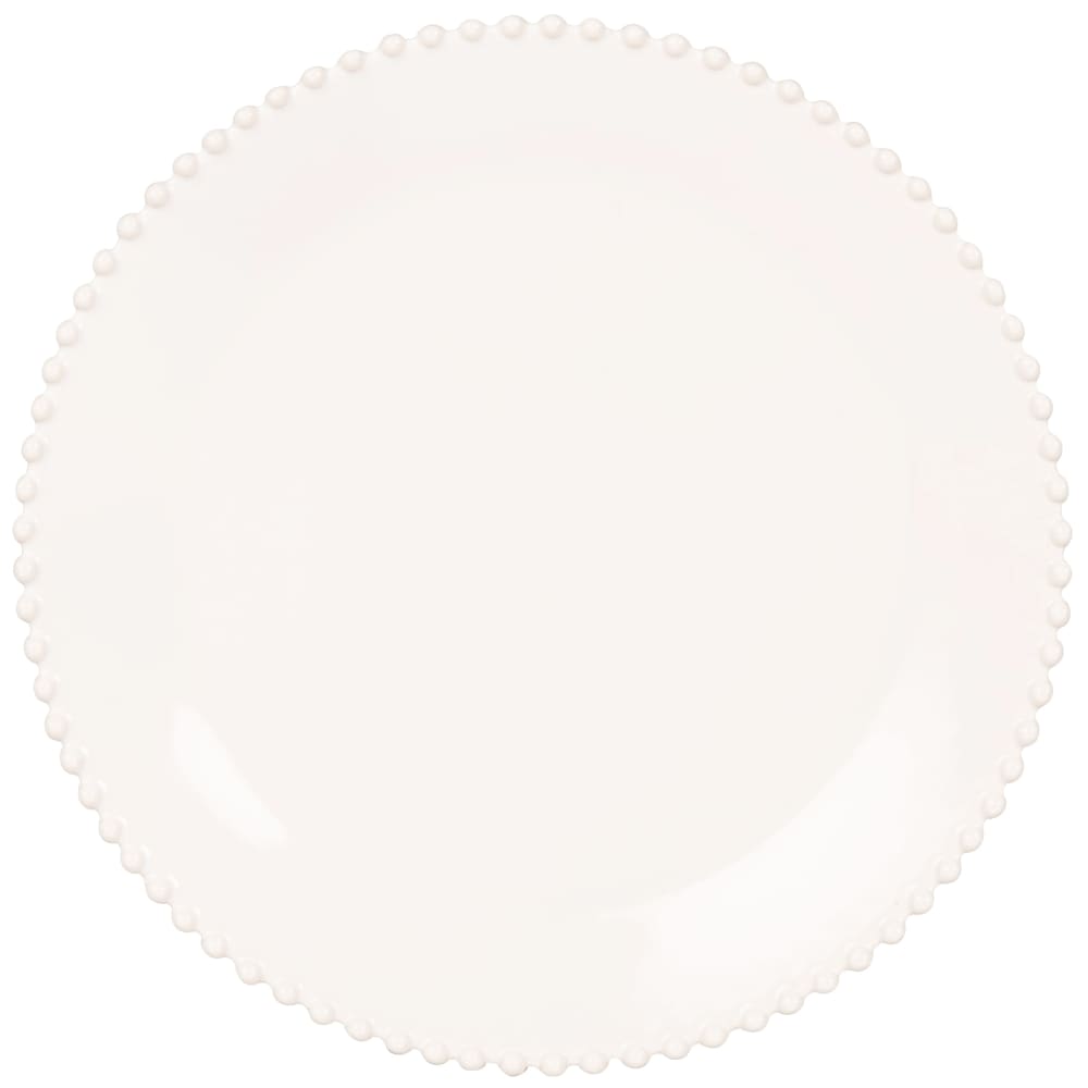 Assiette plate bord perles en faïence blanche