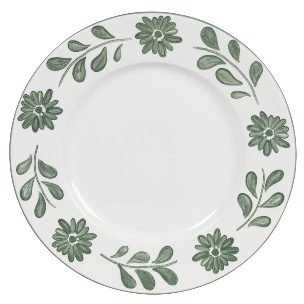 Assiette plate en céramique blanche motif floral vert Assiette plate en céramique blanche motif floral vert