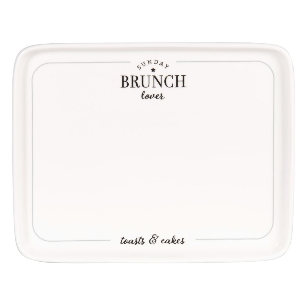 Assiette rectangulaire en porcelaine blanche imprimée - Maisons du Monde