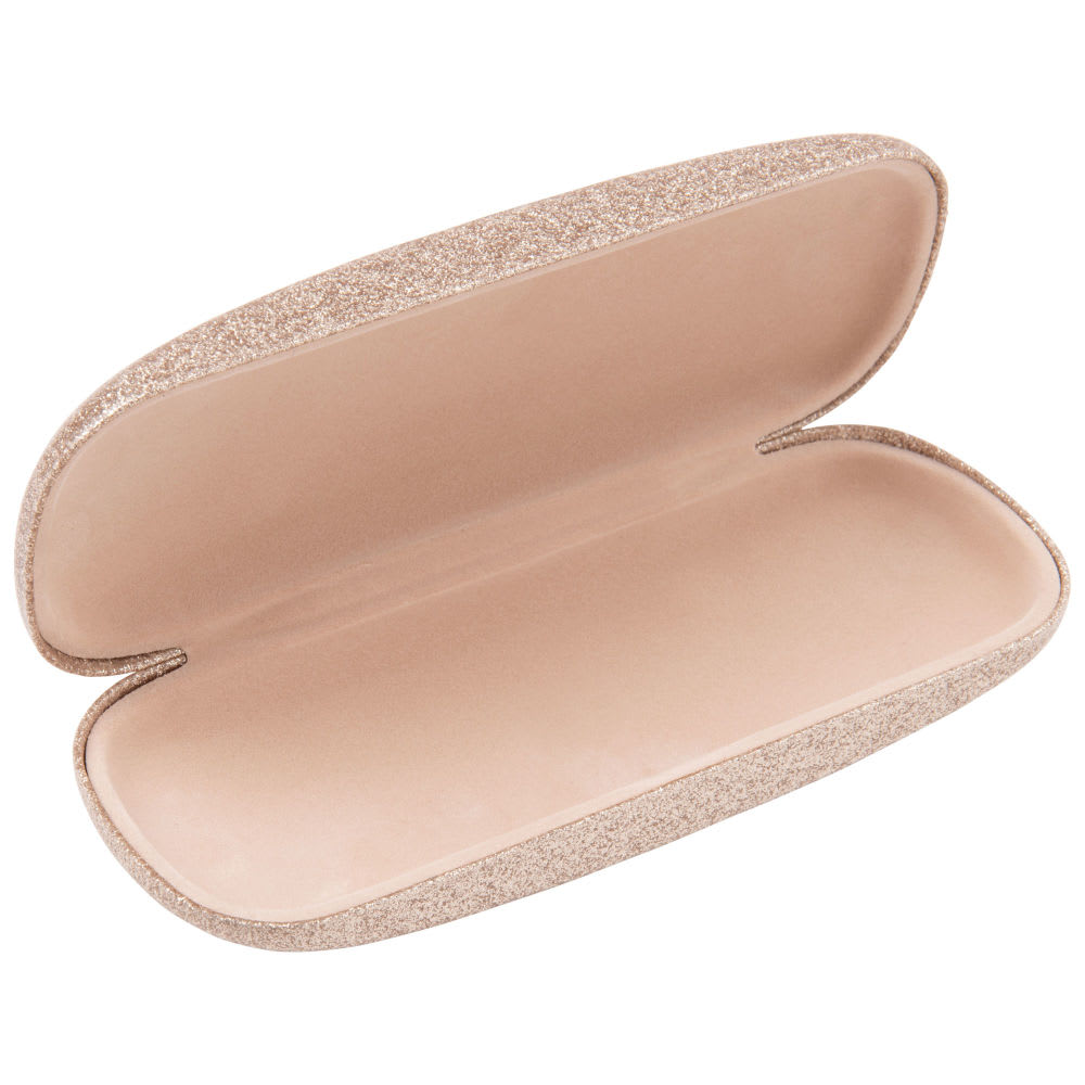 Astuccio portaocchiali con paillette dorate e stampa nera -