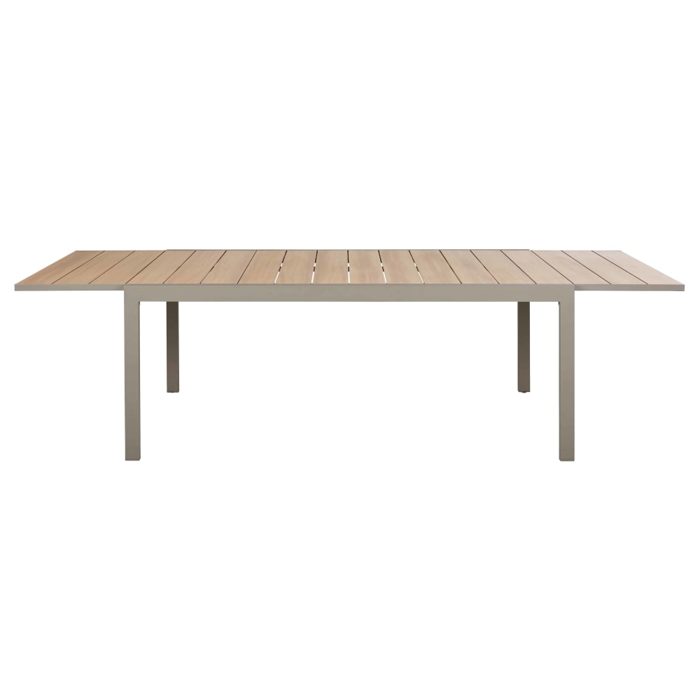 Ausziehbarer Gartentisch aus Aluminium in Holzoptik und taupe,