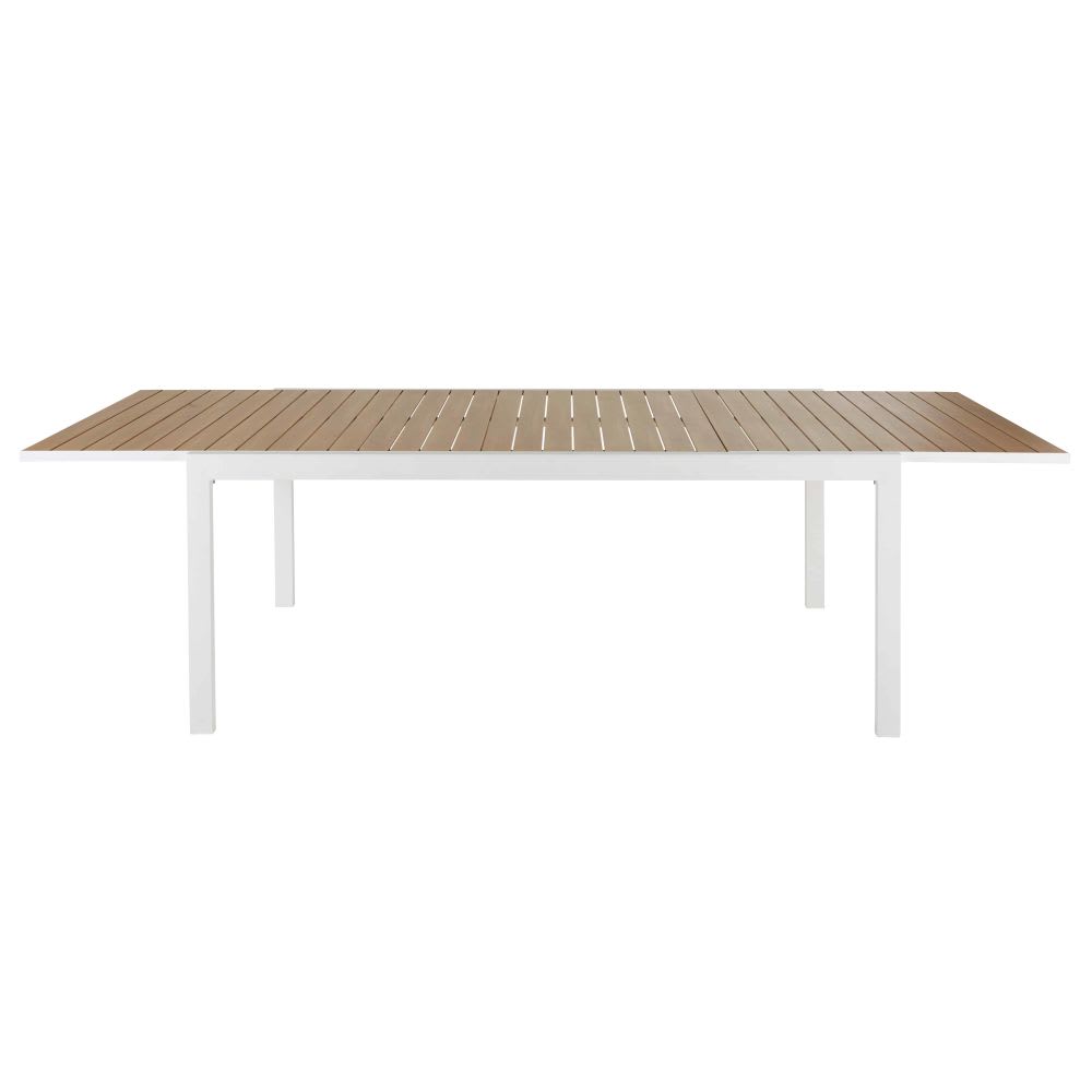 Ausziehbarer Gartentisch aus Aluminium mit Teakholz-Imitation für