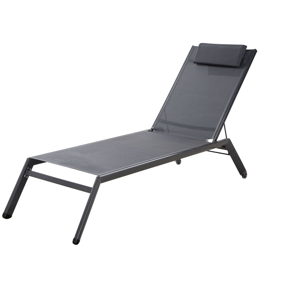 Bain de soleil à roulettes en aluminium et toile plastifiée gris
