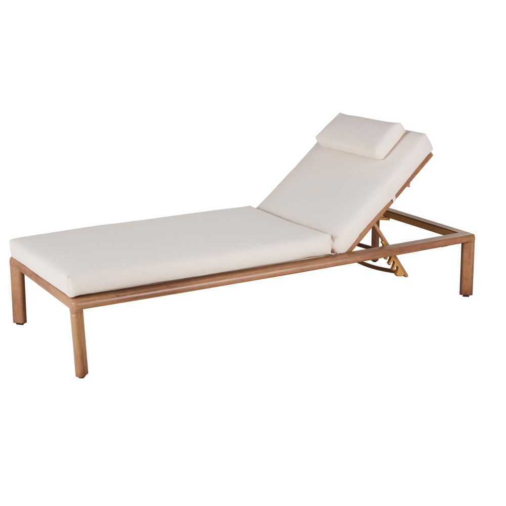 Bain de soleil en aluminium effet bois et toile en polyester recyclé écru
