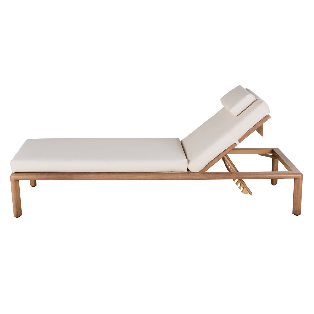 Bain de soleil en aluminium effet bois et toile en polyester recyclé écru - Maisons du Monde