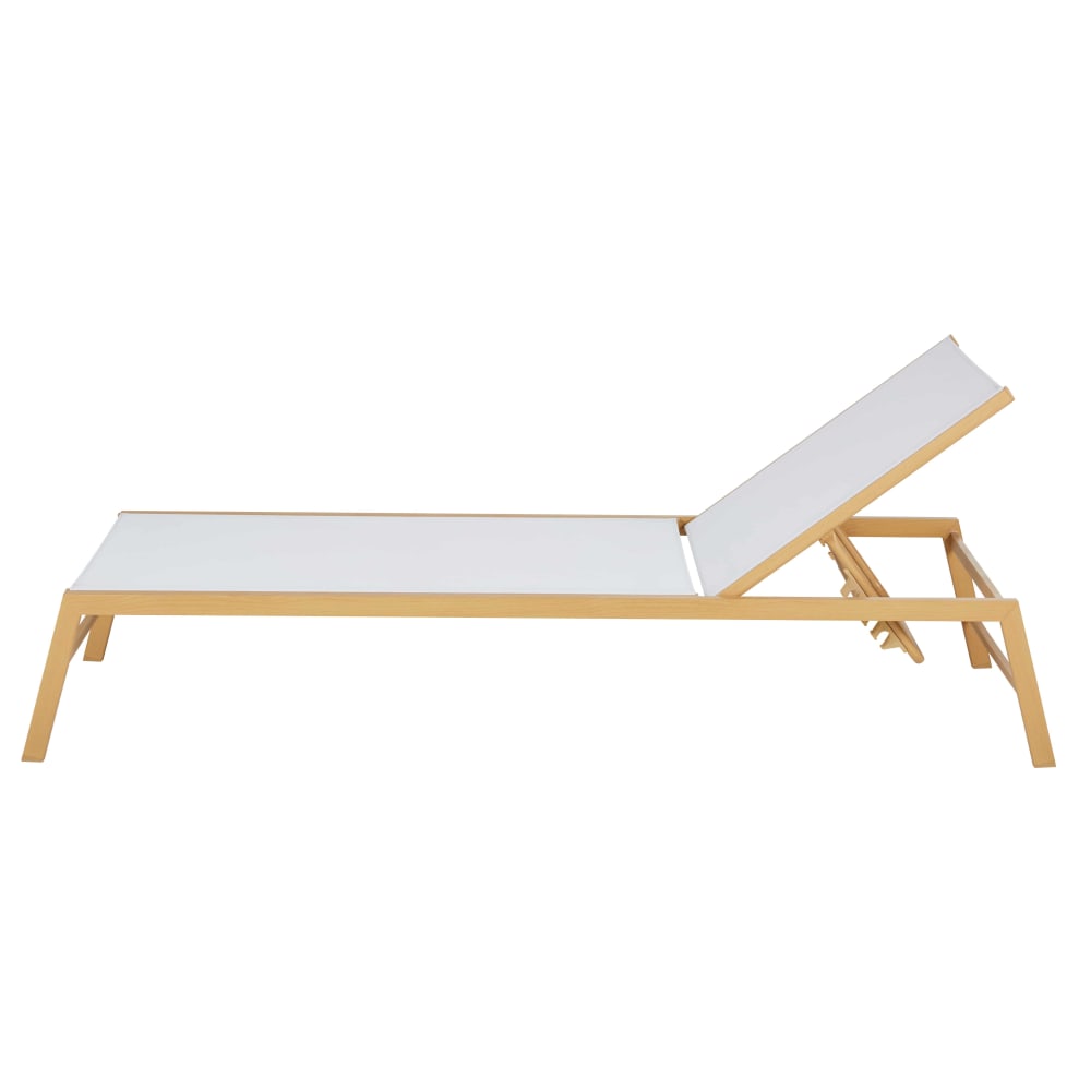 Bain de soleil en aluminium imitation bois et toile plastifiée écrue - Maisons du Monde