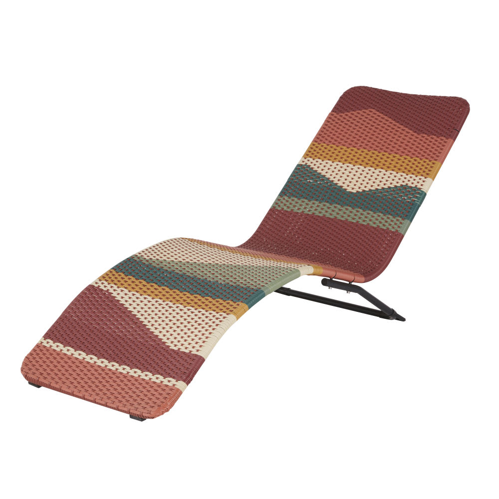 Bain de soleil en résine tressée multicolore et acier noir