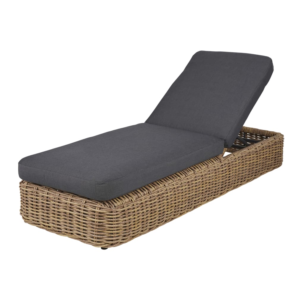 Bain de soleil en résine tressée recyclée imitation rotin et toile en polyester recyclé gris anthracite