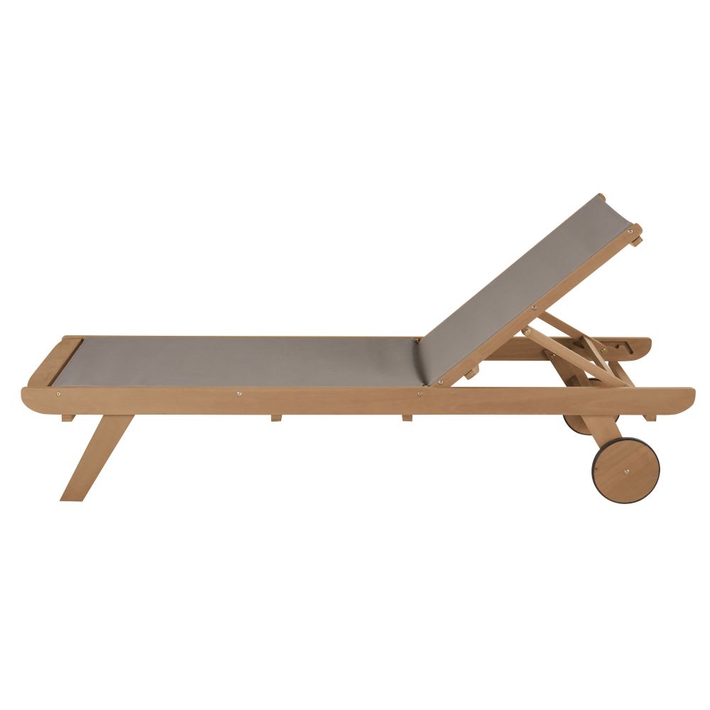 Bain de soleil en toile plastifiée taupe et bois d'eucalyptus à roulettes - Maisons du Monde