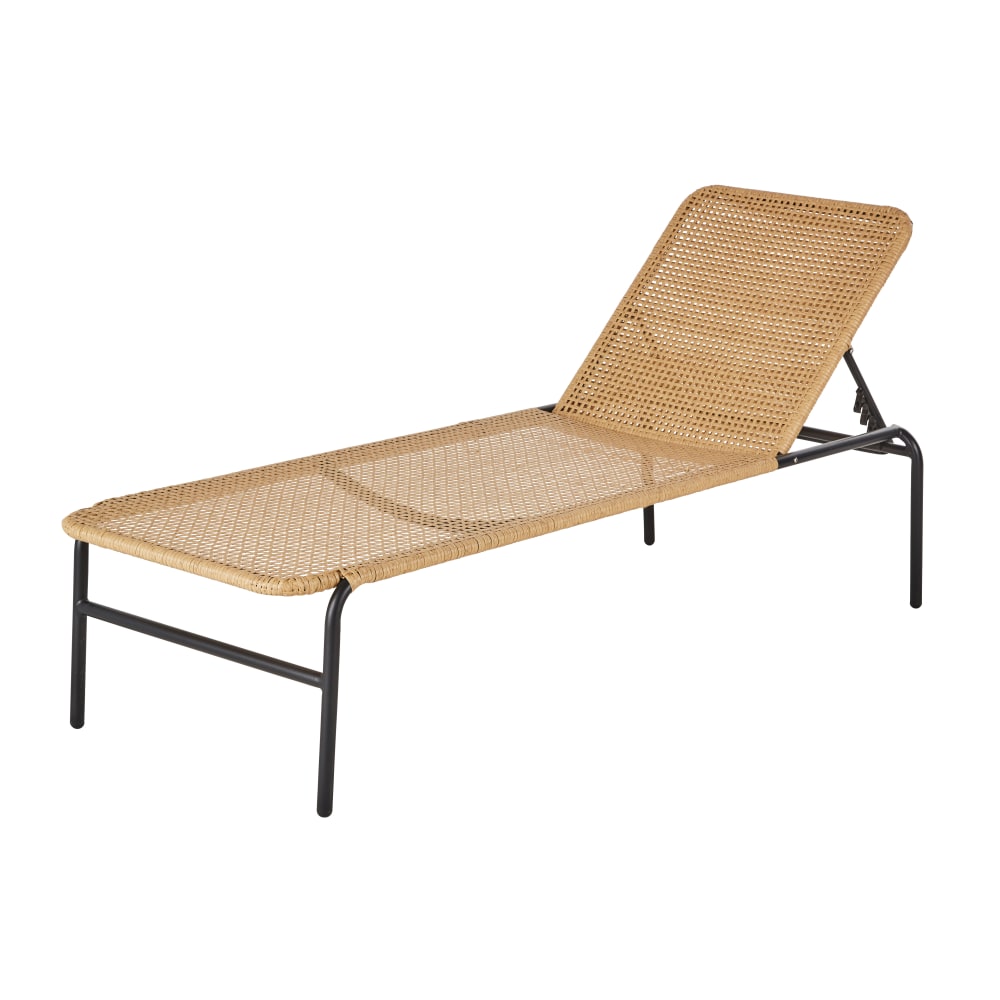 Bain de soleil pour hôtel en acier noir et résine recyclée beige