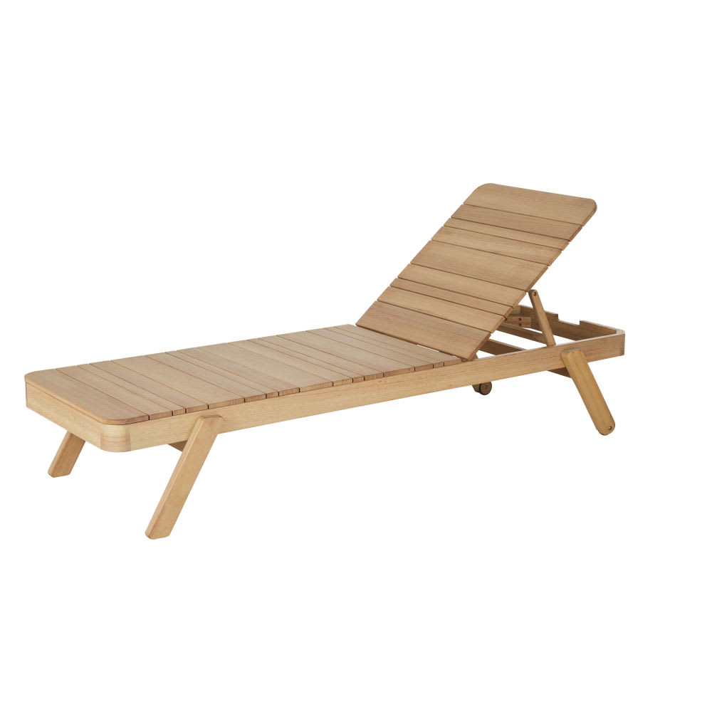Bain de soleil professionnel empilable en bois d'eucalyptus à roulettes