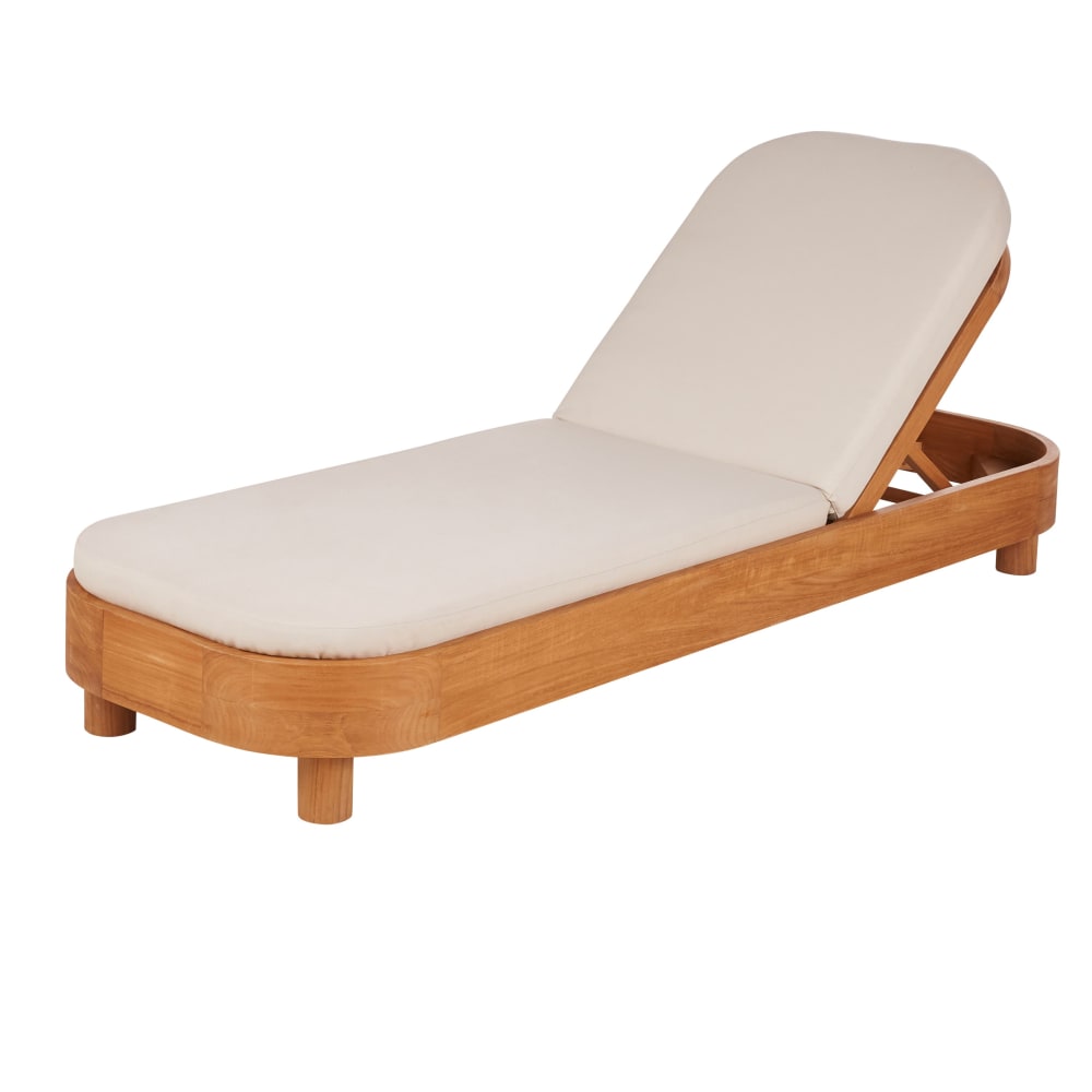 Bain de soleil professionnel en bois de teck et coussins écrus