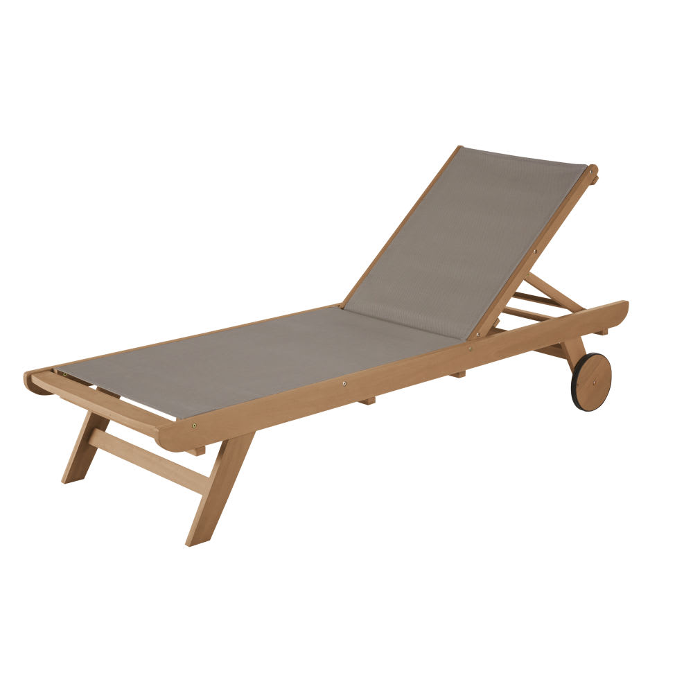 Bain de soleil taupe et bois d'eucalyptus, 67x195 cm Bain de soleil taupe et bois d'eucalyptus, 67x195 cm
