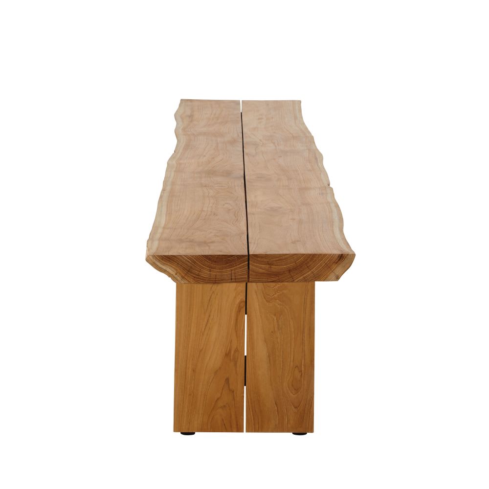 Banc de jardin en teck massif recyclé effet tronc