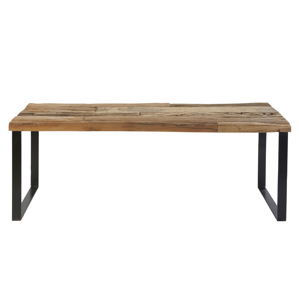 Banc en bois recyclé et acier noir Banc en bois recyclé et acier noir