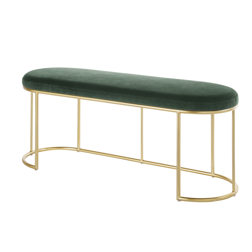 Banc en velours vert et métal doré - Maisons du Monde