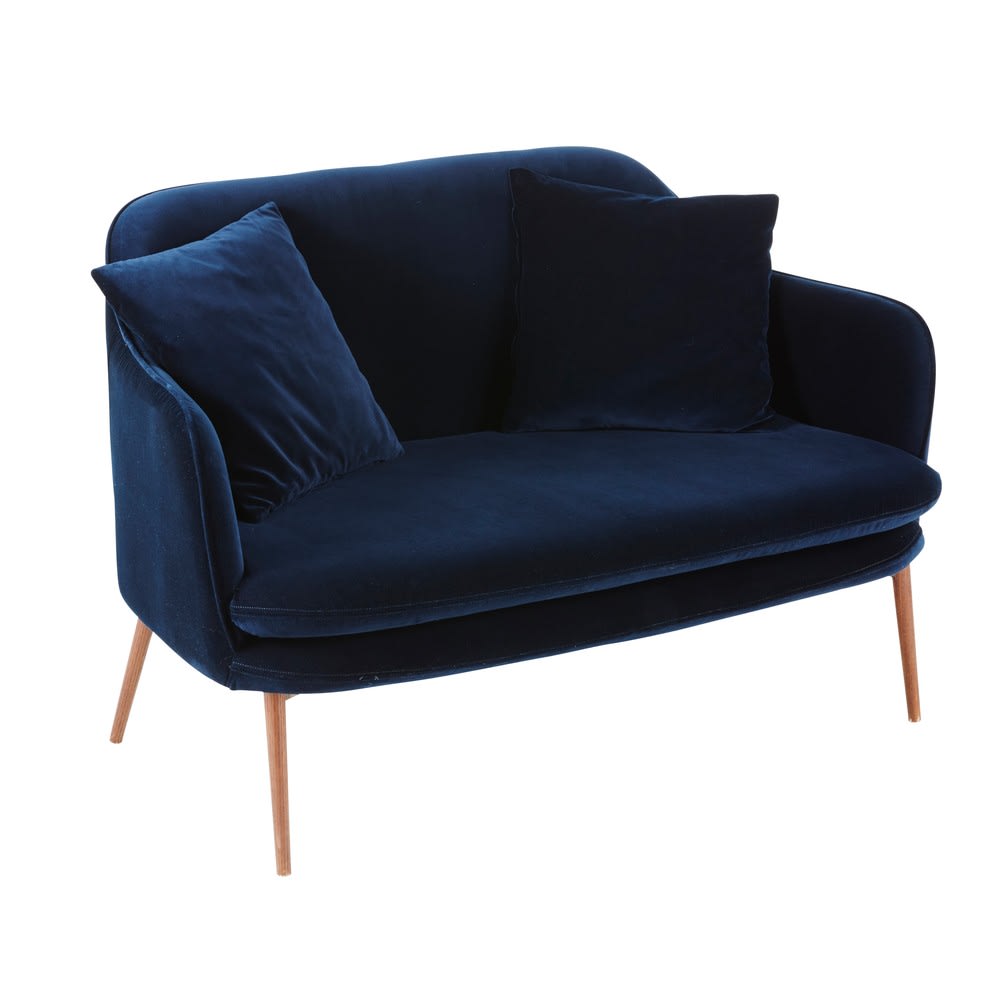 Banquette 2 places en velours bleu nuit - Maisons du Monde