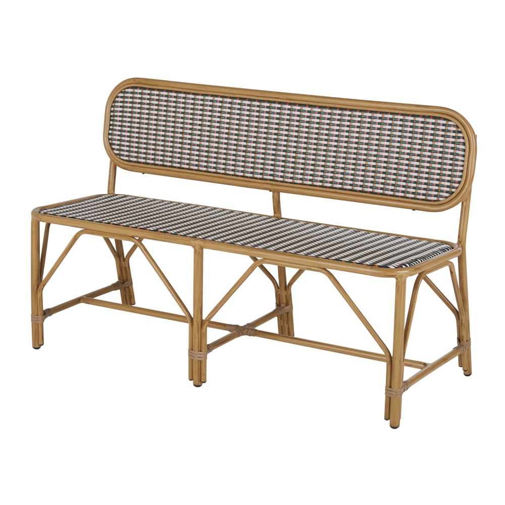 Banquette à dîner de jardin professionnelle en aluminium imitation bois et résine tressée recyclée multicolore