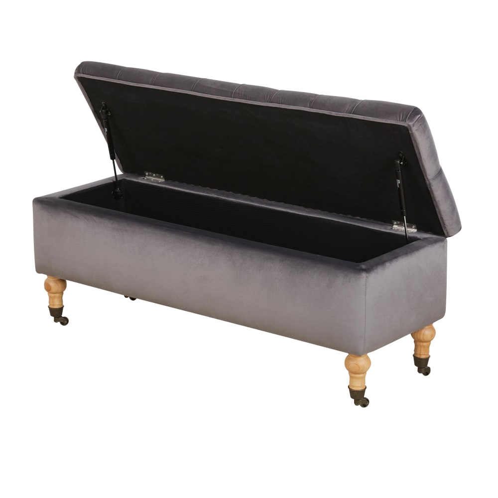 Banquette coffre 2 places en velours gris - Maisons du Monde
