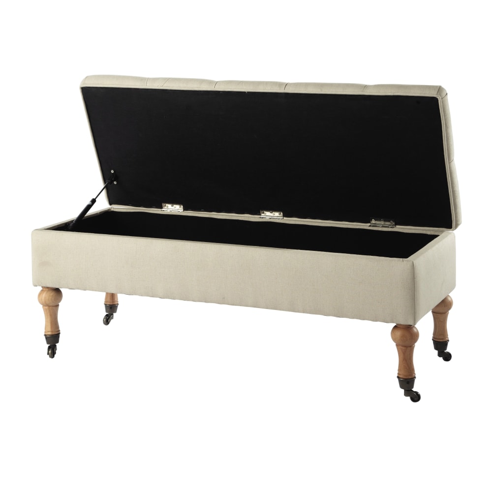 Banquette coffre beige à roulettes