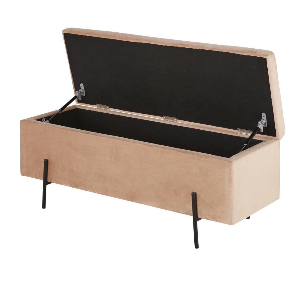 Banquette-coffre en métal doré et velours beige - Maisons du Monde