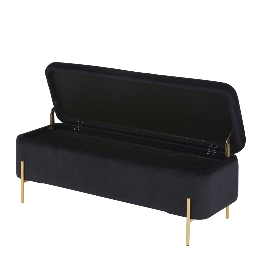 Banquette coffre en velours noir et métal doré - Maisons du Monde