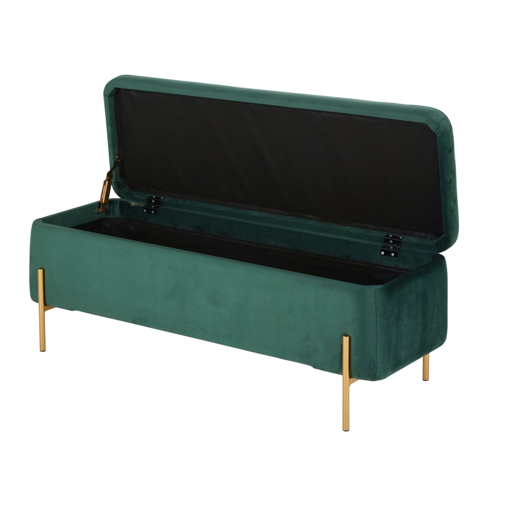 Banquette coffre en velours vert et métal doré - Maisons du Monde