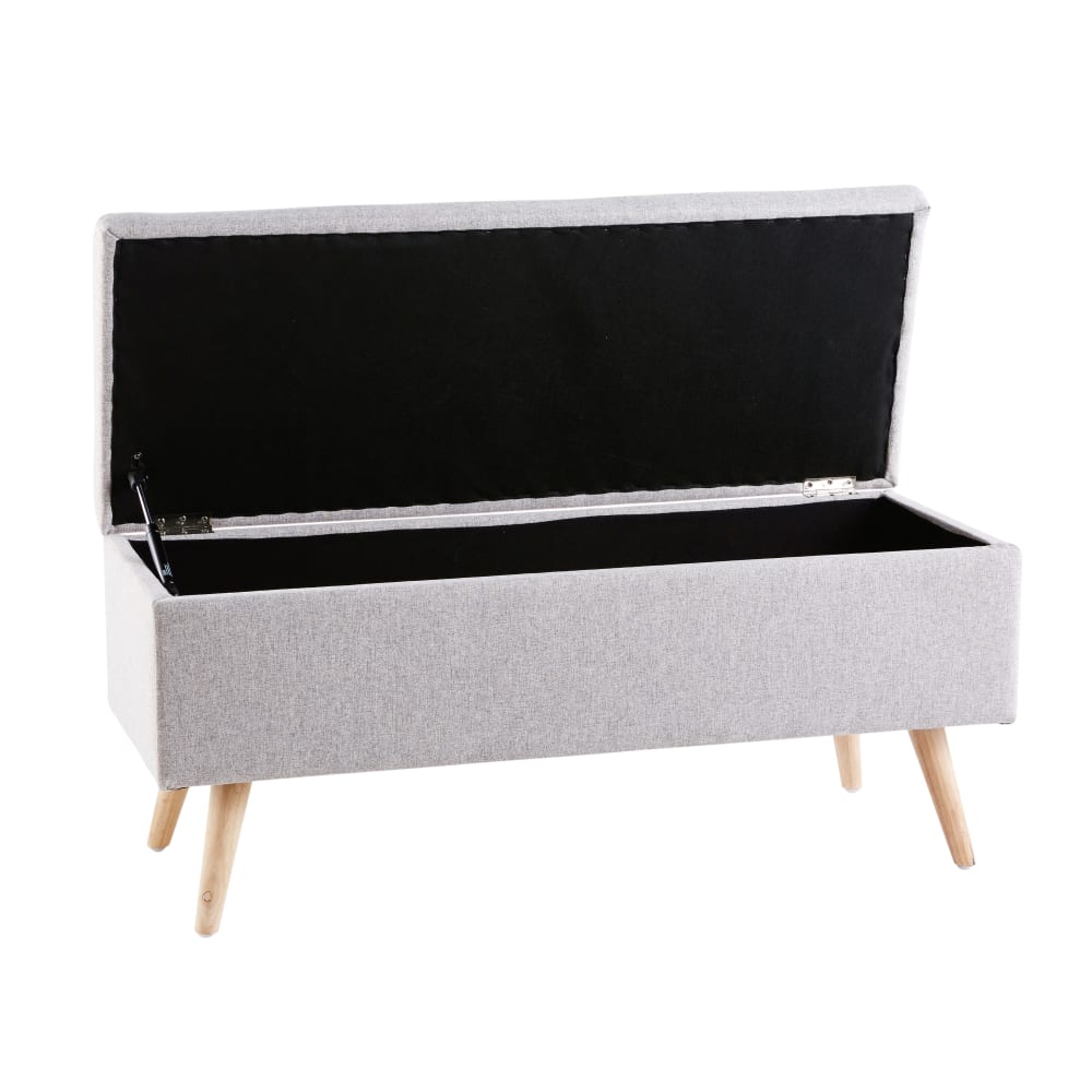 Banquette coffre vintage grise et bois d'hévéa