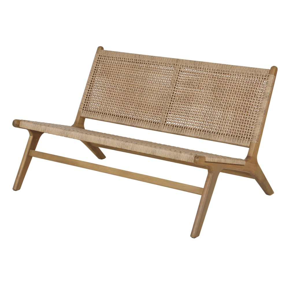 Banquette de jardin 2 places en résine tressée imitation rotin et bois d'acacia massif