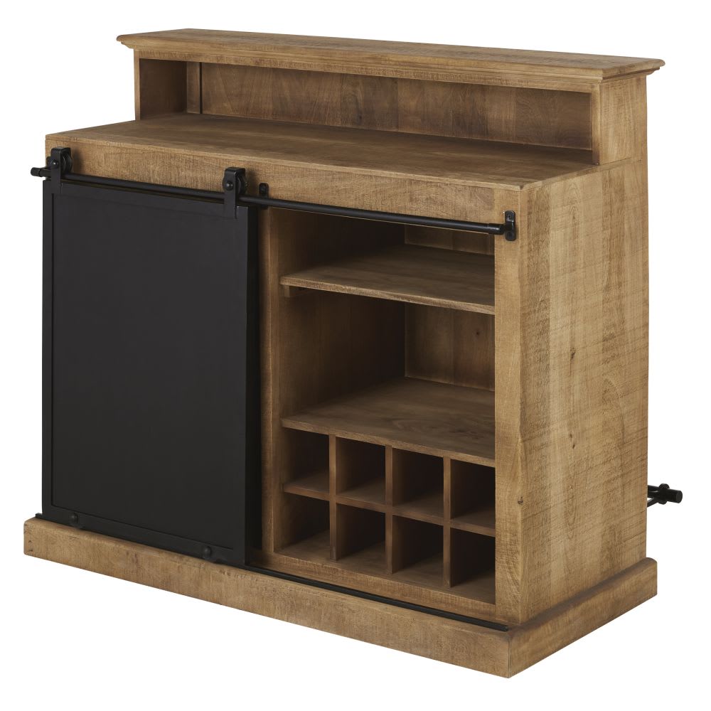 Bar 1 porte en bois de manguier massif et métal noir