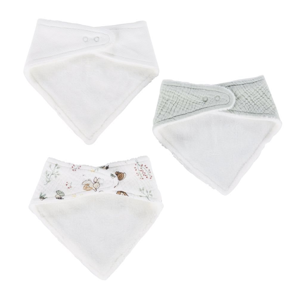 Bavoirs bandana blanc, bleu et blanc imprimé forêt (x3) - Maisons du Monde