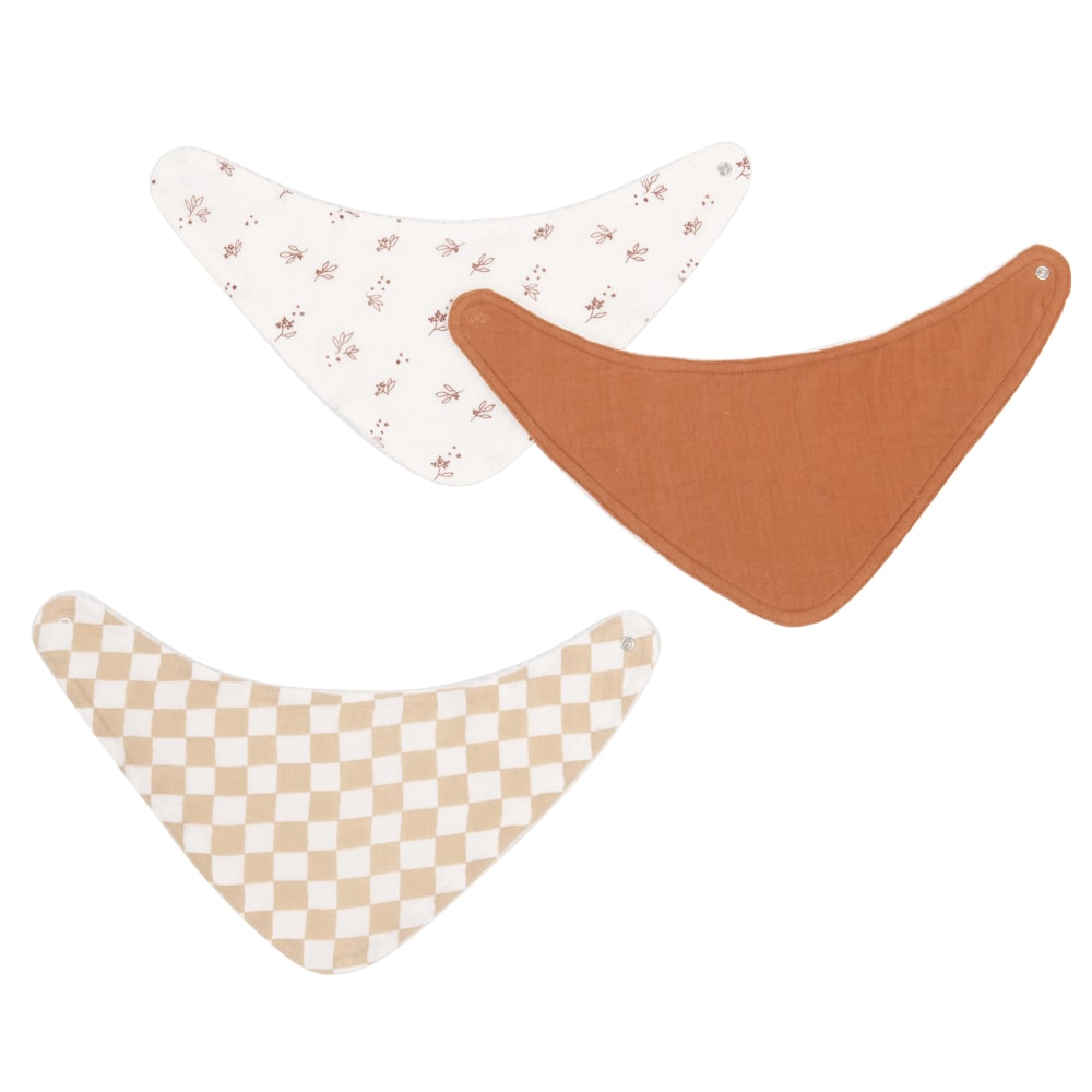 Maisons du Monde - Bavoirs bandanas en gaze de coton biologique blanc et marron (x3)