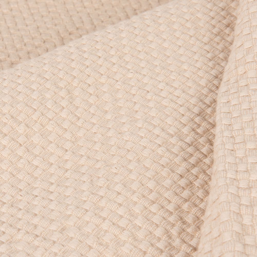 Beige plaid van geweven en gewafeld katoen met franjes, 130 x 170