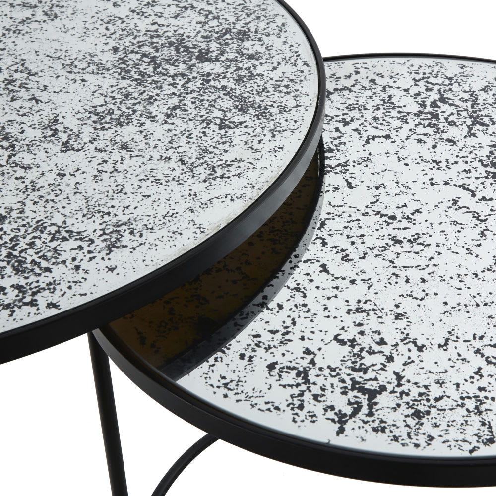 Beistelltischchen mit Sicherheitsglas in Spiegeloptik, rund -