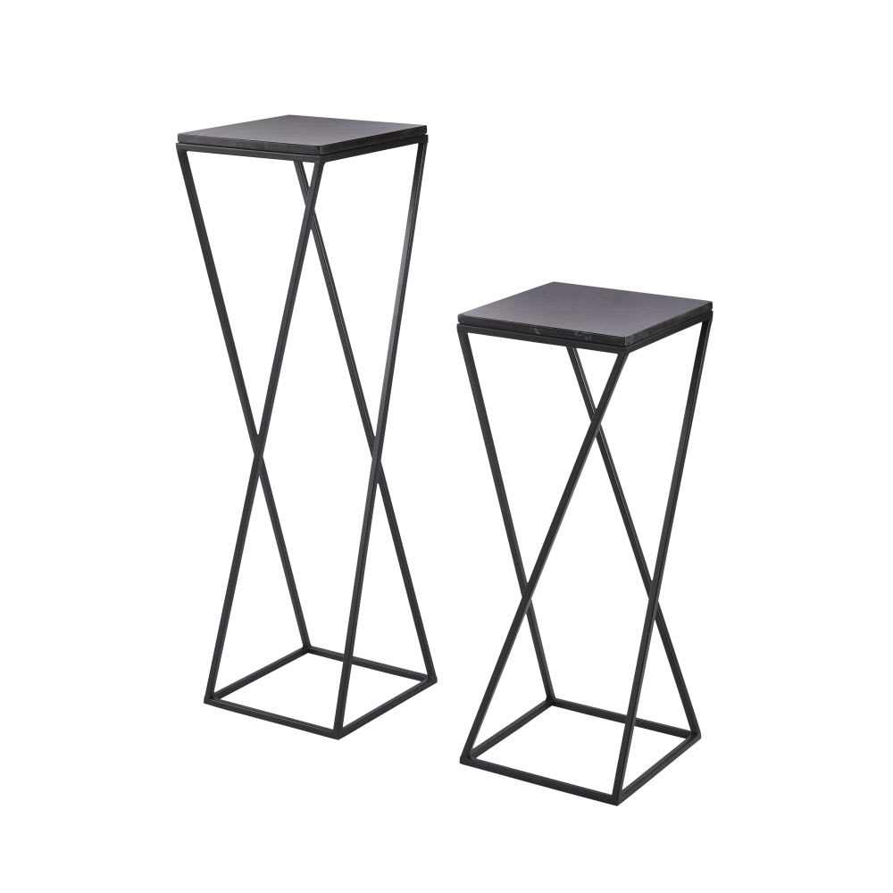Beistelltische aus aus Marmor und mattschwarzem Metall (x2) -
