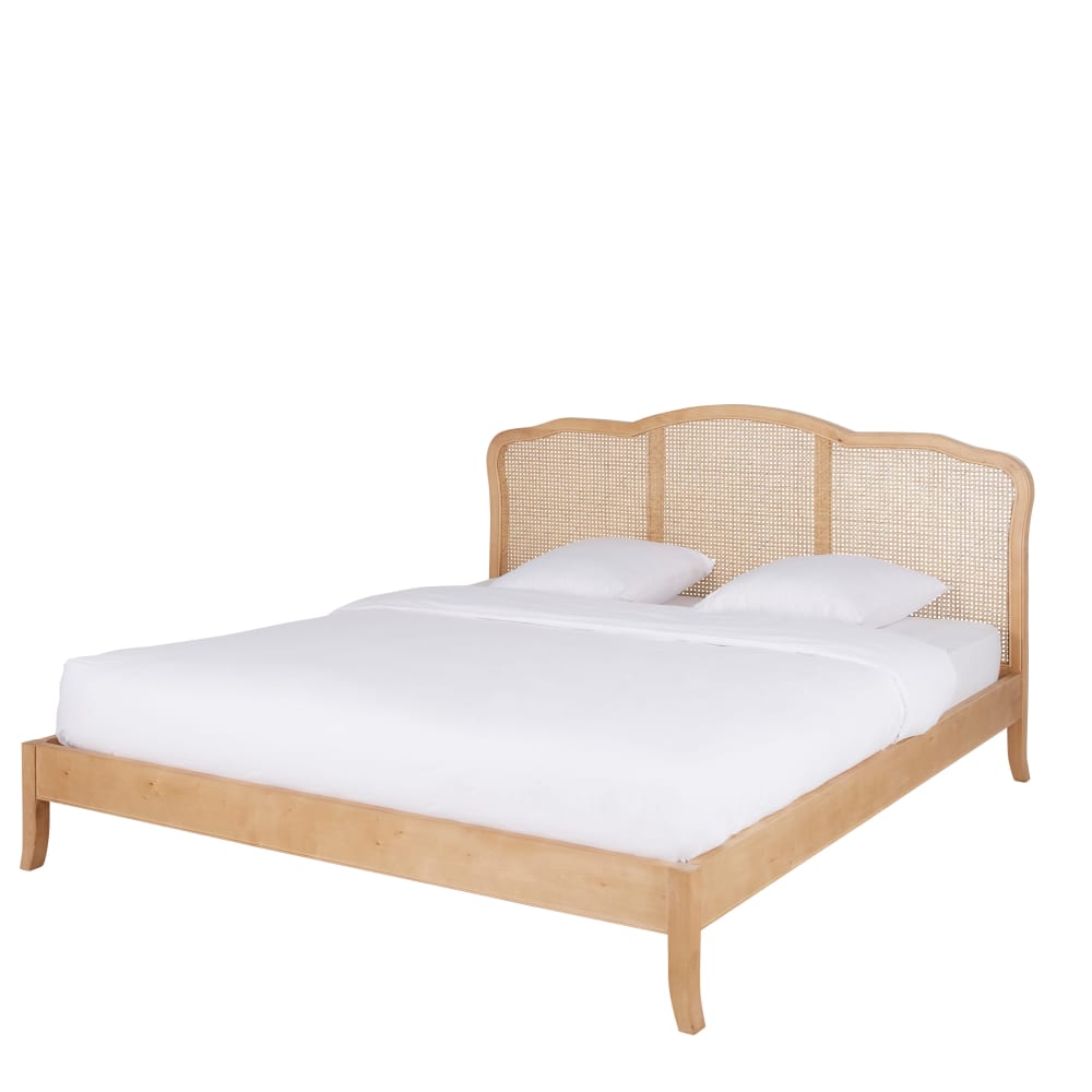 Bett aus Birkenholz und Rattan, 160 x 200 cm, mit Lattenrost -
