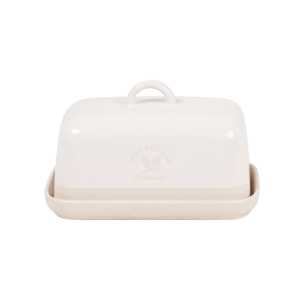 Beurrier en céramique blanche et beige