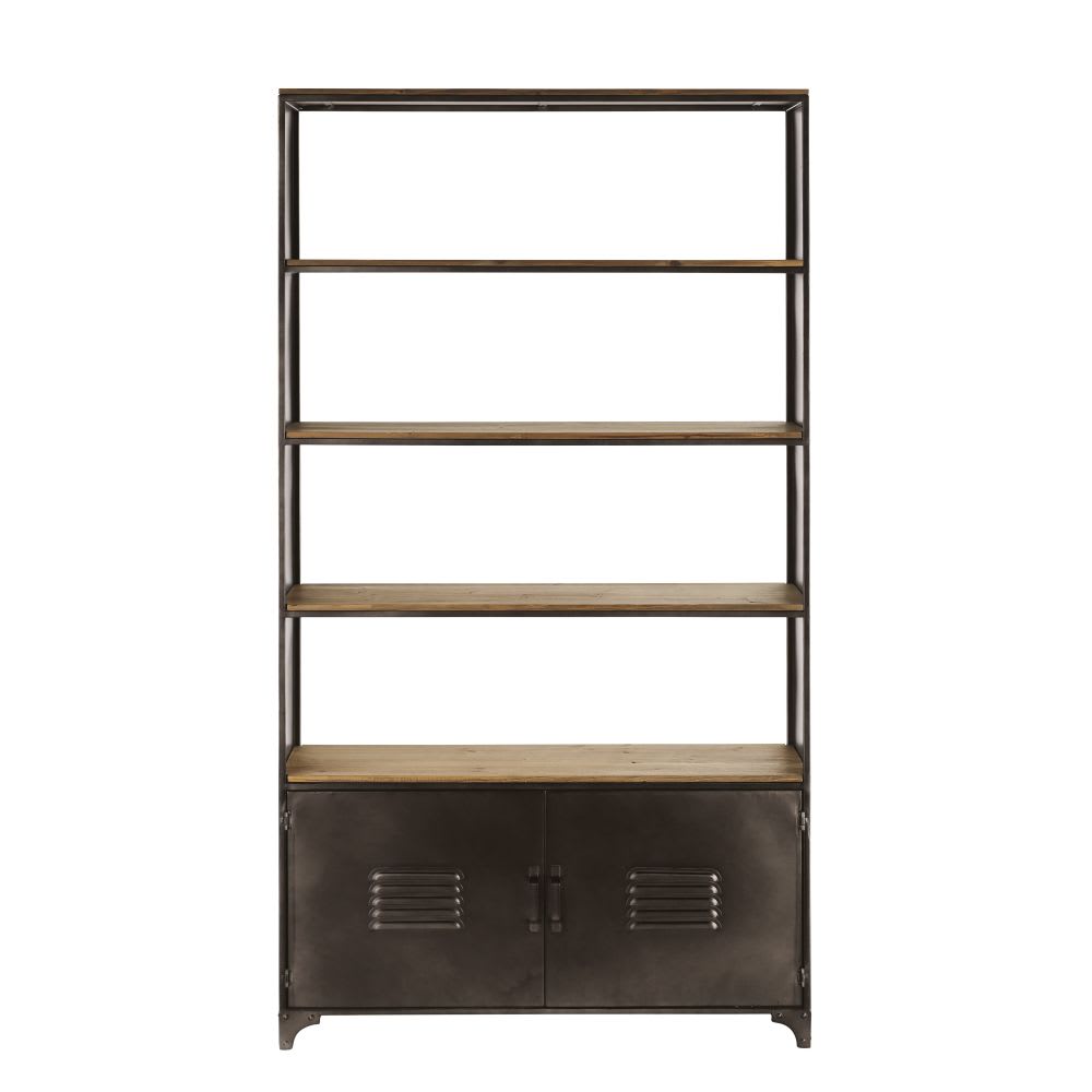 Bibliothèque 2 portes en métal et sapin L98