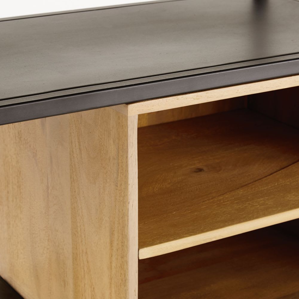 Bibliothèque 2 tiroirs en métal noir et bois de manguier L142 - Maisons du Monde