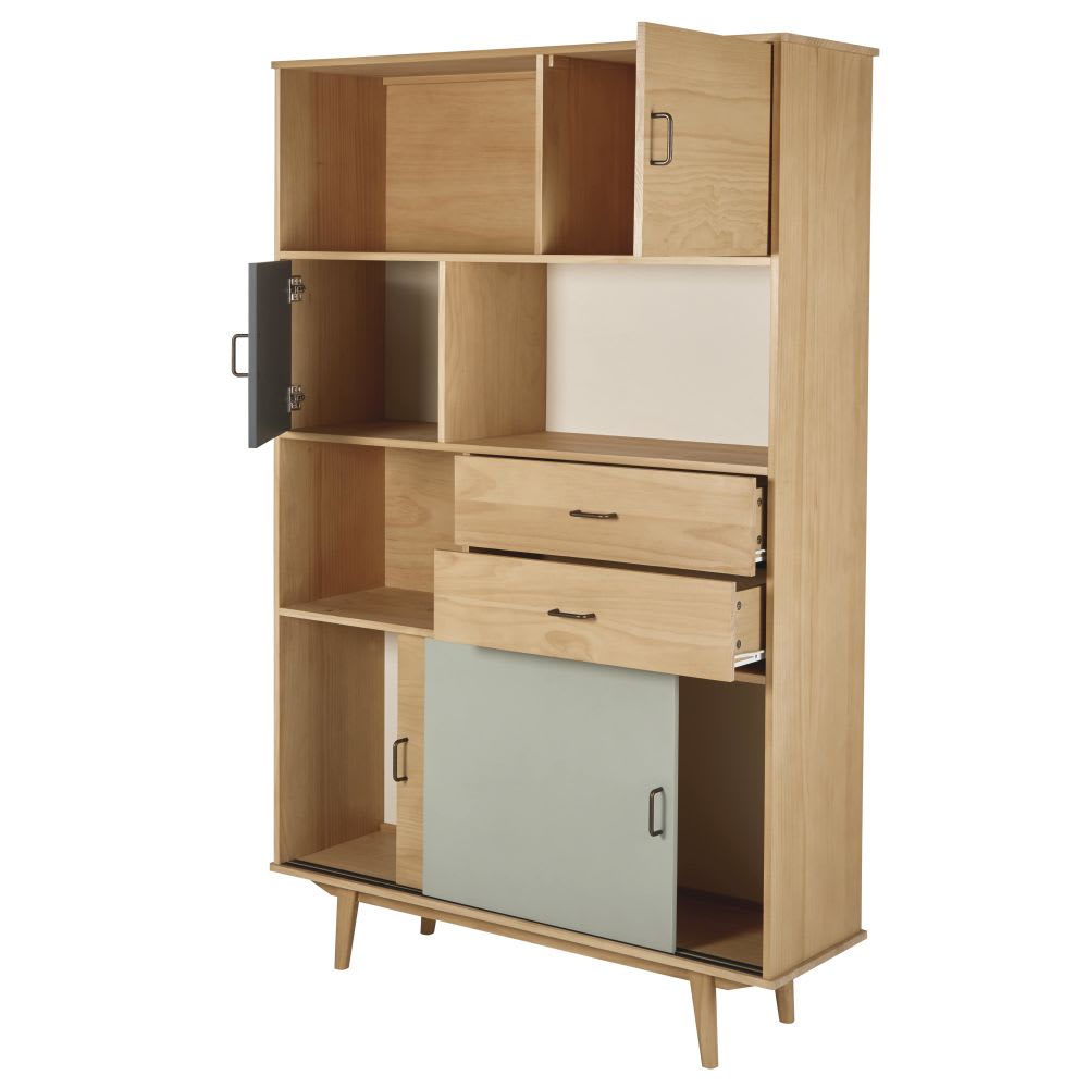 Bibliothèque 4 portes 2 tiroirs, vert de gris et vert cèdre et écru L116 - Maisons du Monde