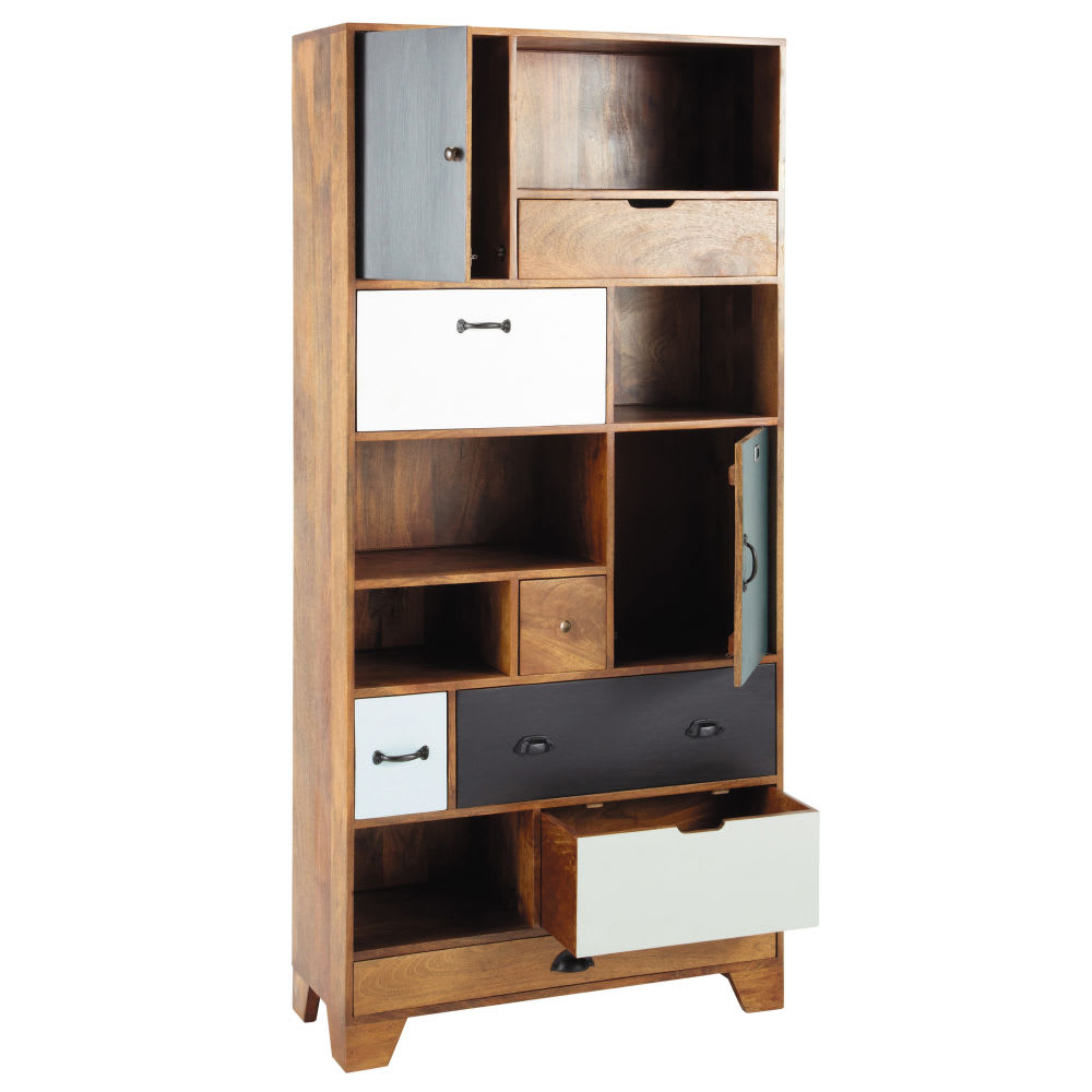 Bibliothèque 6 tiroirs 2 portes en manguier multicolore L90 - Maisons du Monde