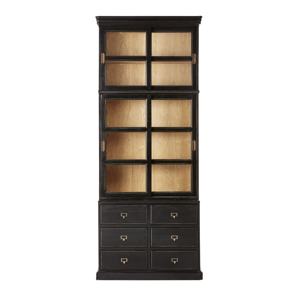 Bibliothèque 6 tiroirs noire L101