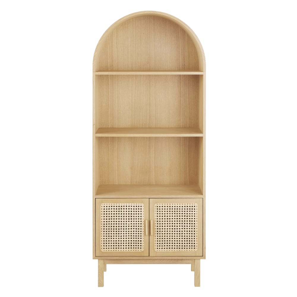 Bibliothèque en bois de chêne, placage chêne et cannage en rotin, L70 cm