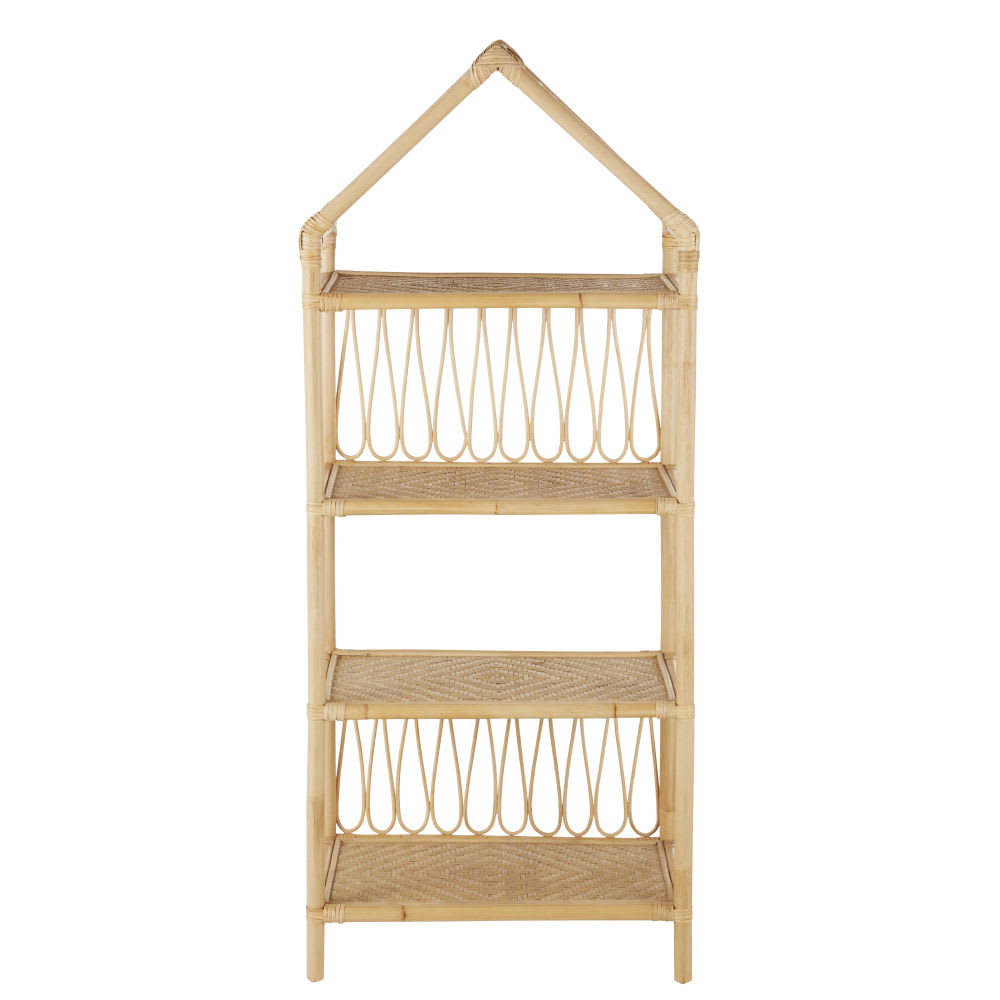 Bibliothèque maison enfant en rotin et bambou beige