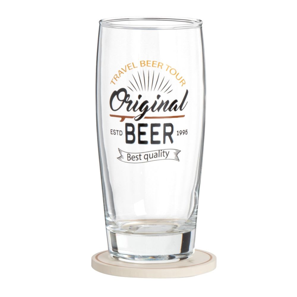 Biergläser, Set aus 6 mit Untersetzern und Halterung aus