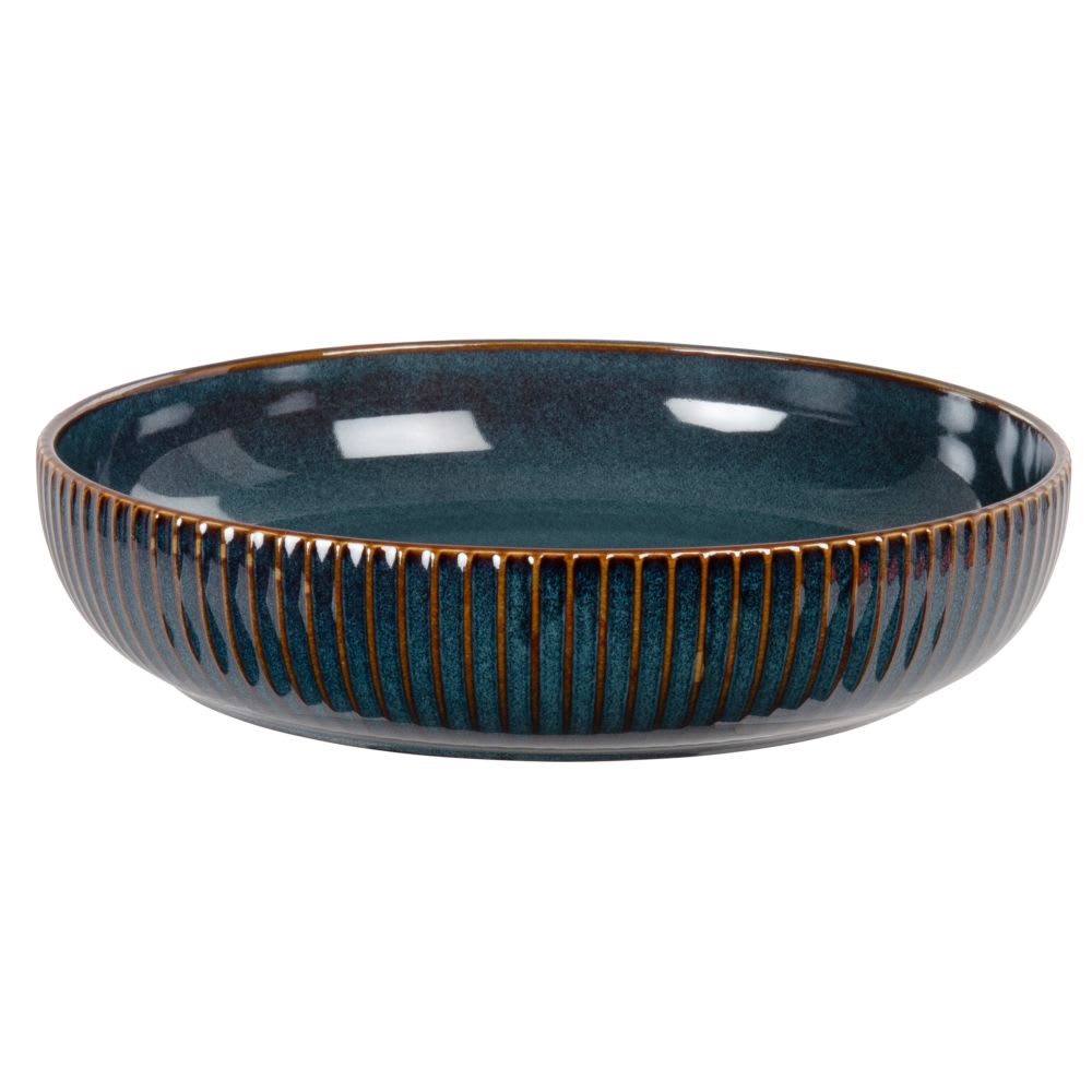 Blauw en kastanjebruin bord van keramiek - Maisons Du Monde